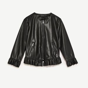 ZARA Leather Effect Frilled Jacket